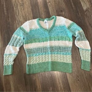 Cabi striped sweater women's M julep 6170 blue and green soft v neck